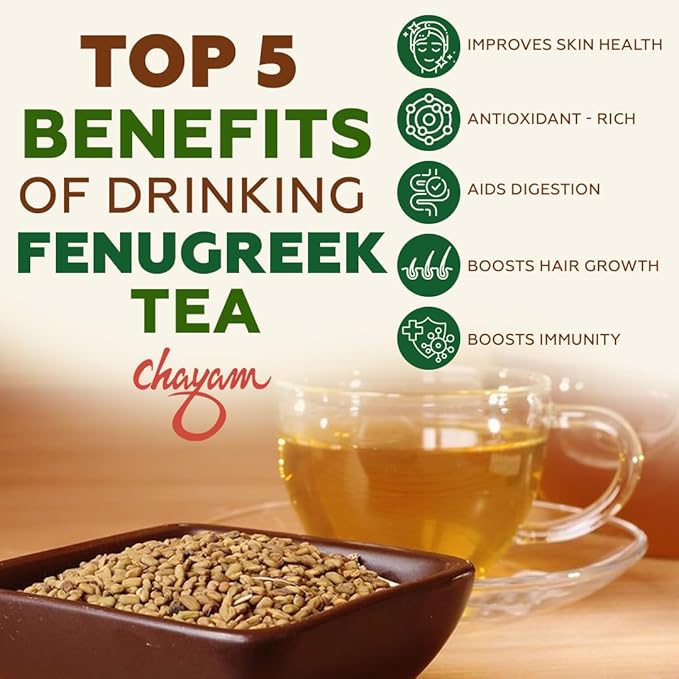 CHAYAM Fenugreek Seed Tea 100+Cups/7.06oz | Herbal Tea with Fennel, Cumin, Ajwain, Licorice | Tea for Gut Health, Digestion & Relaxation | Caffeine-Free | 100% Natural, No Added Sugar, No Added Flavor