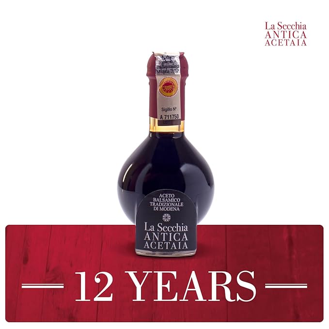 La Secchia - "Affinato", Aged minimum 12 Years, Traditional Aged Balsamic Vinegar of Modena DOP, 100 ml Bottle of Italian Balsamic Vinegar Aged, With Gift Box and Blown Glass Dispenser