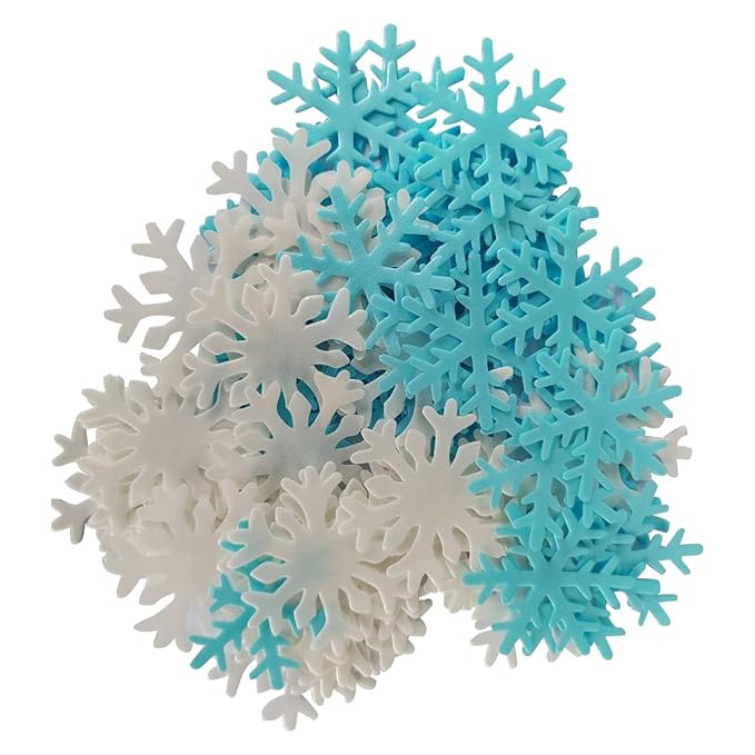 50Pcs Edible Cake Cupcake Toppers Snowflakes Christmas Winter Party Decoration White and Blue