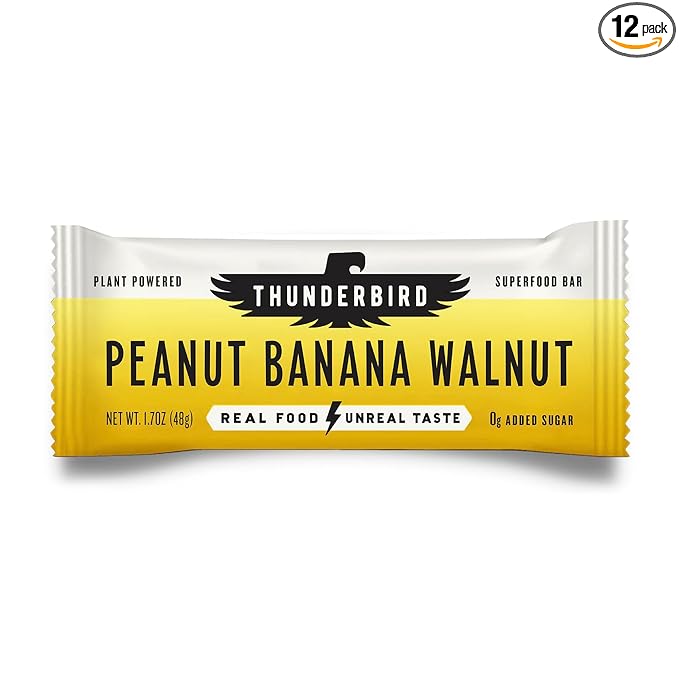 Thunderbird Bars Energy Snack, Gluten-Free with Protein, Healthy Real Food, Vegan Non-GMO, No Added Sugar, Peanut Banana Walnut Flavor (12 Count, 1.7 oz. Bars)