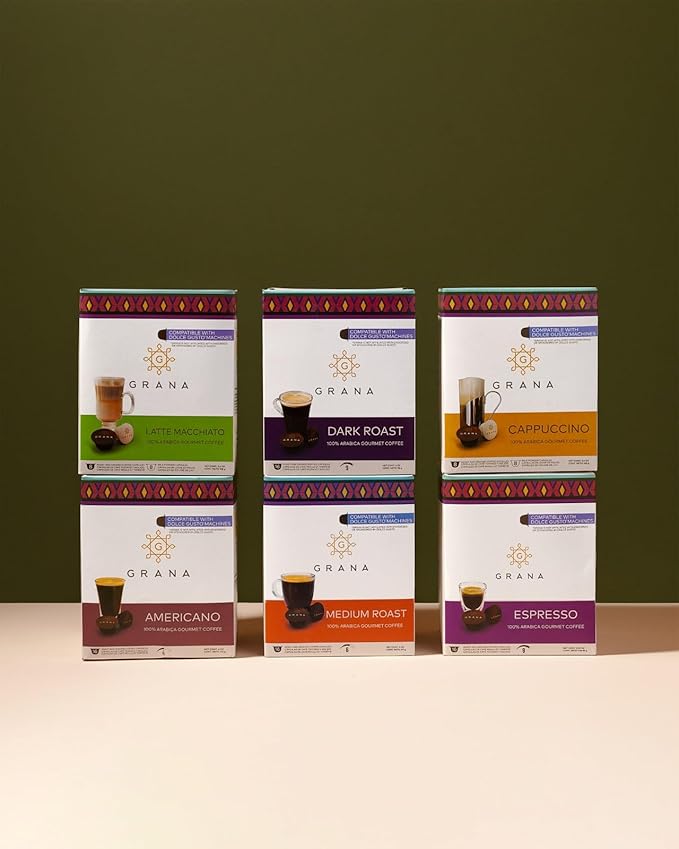 G GRANA Espresso Coffee Capsules Compatible with Nescafe Dolce Gusto Machines, 48 Single Serve Coffee Pods(3 Boxes of 16 capsules each) - 100% Arabica Single Source Ethical Coffee