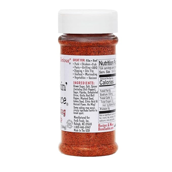Bone Suckin' Seasoning & Rub, Original Blend, 5.8 Oz, Grilling Rubs, Dry Pork Rub, Gluten-Free, Non-GMO, Kosher, Great on Ribs, Pork, Beef, Chicken, Seafood, Pasta, Vegetables, Even Popcorn and No Msg