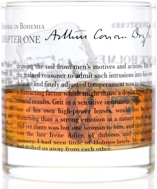 Well Told Classic Literature Rocks Glass - The Adventures of Sherlock Holmes by Arthur Conan Doyle - Old Fashioned Whiskey Glass Gift for Book Lovers (11 oz)