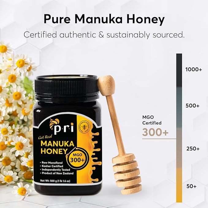 P.R.I Manuka Honey, MGO 300+, 1.1LB New Zealand Raw Manuka Honey (500g)
