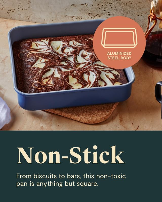 Caraway Non-Stick Ceramic 9??Square Pan - Naturally Slick Ceramic Coating - Non-Toxic, PTFE & PFOA Free - Perfect for Brownies, Lemon Bars, Cakes, & More - Navy