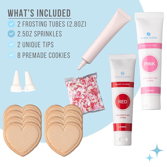 Sweets Indeed Holiday Cookie Decorating Kit plus Sprinkles Frosting Tubes nozzles 14.17 ounces Perfect for baking and cookie decoarting (Valentines Day)