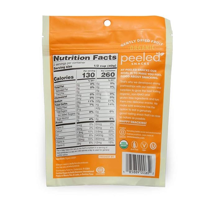 Peeled Snacks Organic Dried Fruit ??Healthy, Vegan Snacks for On-the-Go Lunch and More Mango 2.8 Oz (Pack of 12)