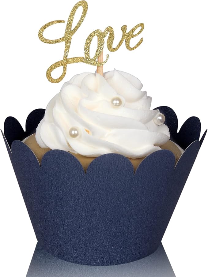 KPOSIYA Set of 100 Artistic Bake Cake Cups Filigree Little Vine Lace Laser Cut Cupcake Wrapper Liner Baking Cup Muffin CaseTrays for Wedding Birthday Party Decoration-Best Kitchen Gift (Navy)