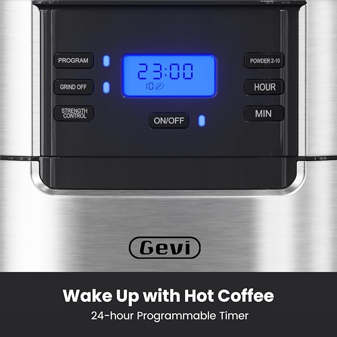 Gevi 10-Cup Coffee Maker with Built-in Burr Grinder, Programmable Timer, 1.5L Water Tank, Reusable Filter & Warming Plate โ Drip Coffee Machine for Fresh Ground Coffee