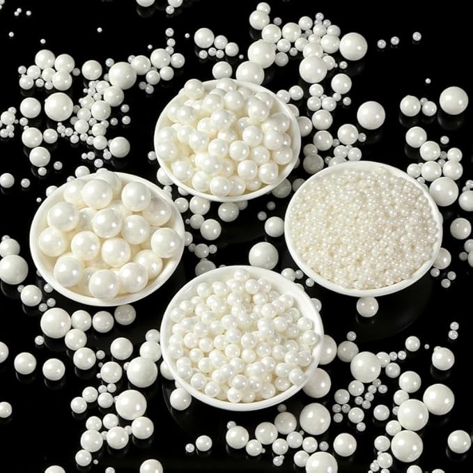 Sprinkles Edible White Pearls Sugar Candy 142g/ 5.01oz White Pearls Baking Cakes Cupcake Toppers and Cookie Ice Cream Decorations for Wedding Parties Valentines Day Halloween Christmas