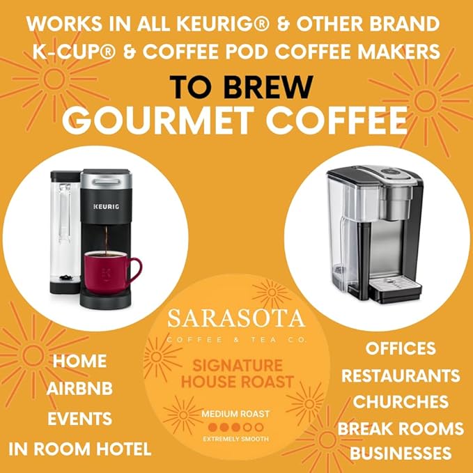 Sarasota K-Cup Coffee Pods | Medium Roast Coffee | Breakfast Blend | Single Serve for Keurig Brewers | Gourmet, Low Acid, Mold Free | 24 Count