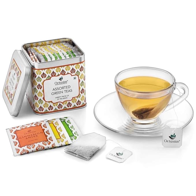 Octavius Tea Variety Pack ??25 Teabags | 3 Assorted Green Teas | Premium Green Tea Sampler | Refreshing & Healthy Tea Pack | Pack of 1
