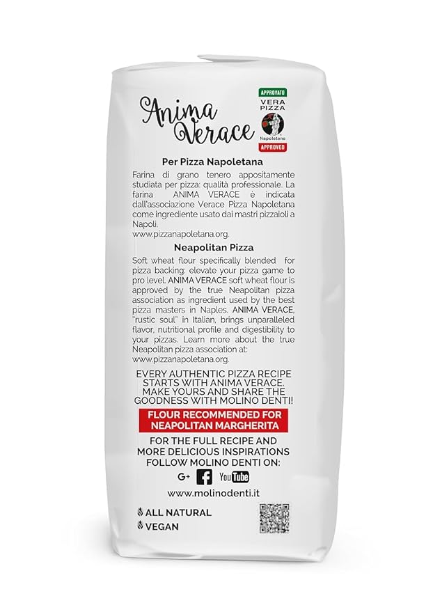 (5Kg. Bag) Anima Verace - Flour for Pizza Napoletana (00 Pizza Flour, Non-GMO, Kosher, All Natural, UnBleached, 100% Italian Soft Wheat) 11 Lb.