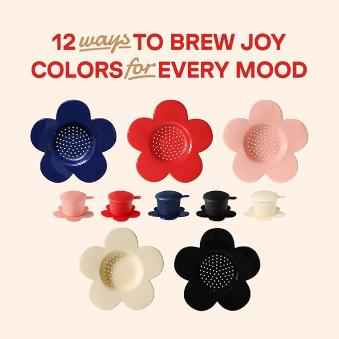 ??Vietnamese Coffee Dripper ??MIX COLORS ??Pour Over Coffee Maker with Flower Design ??Reusable Coffee Filter for Sustainable Brewing (Red + Black)