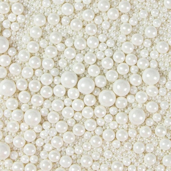 Sprinkles Edible White Pearls Sugar Candy 142g/ 5.01oz White Pearls Baking Cakes Cupcake Toppers and Cookie Ice Cream Decorations for Wedding Parties Valentines Day Halloween Christmas