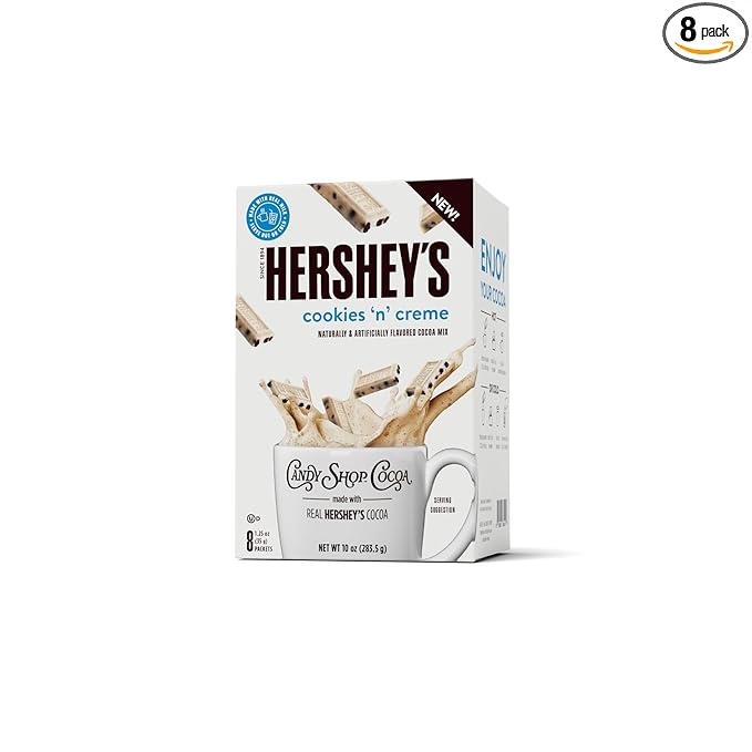 Candy Shop Cocoa HERSHEY'S COOKIES 'N' CREME Cocoa Mix Hot Chocolate Make Hot or Iced Cocoa Made With Real Milk Gluten Free 1.25 oz Packet (8 count)