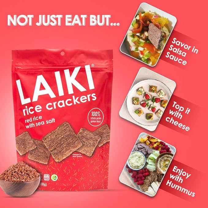 Rice Crackers - Gluten Free Snacks - Deliciously Light and Airy Crunch - Allergen-Friendly, Vegan, Non-GMO, FODMAP Friendly, Seed-Oil Free, Red Rice Sea Salt flavor - 3.53 Ounce Bag (Pack of 8)