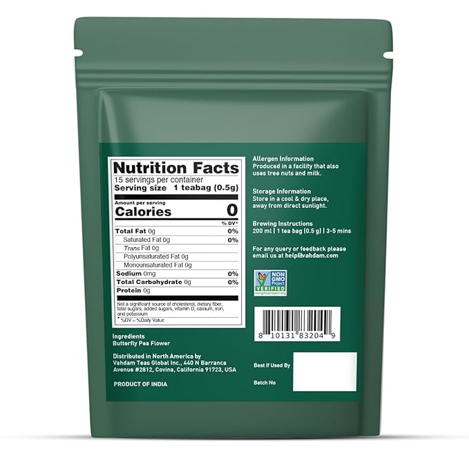 VAHDAM, Butterfly Pea Flower (15 Pyramid Bags) Vegan, Non-GMO | Delicate & Earthy | Direct From Source ??Plant-Based Biodegradable | Brew Iced Tea, Cooking, Mocktails & Cocktails