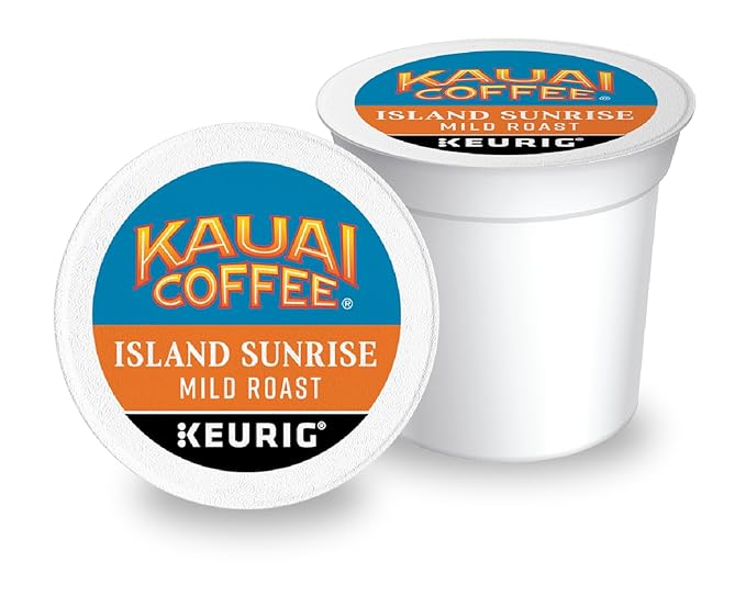 Kauai Coffee K-Cup Pods for Keurig Brewers – Arabica Coffee, 10% Hawaiian – Mild Roast, Light with Bright Aroma – Island Sunrise, 1 Pack of 48 Single Serve K-Cups