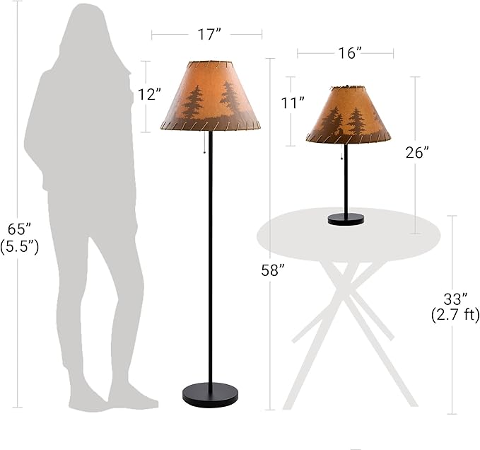 Catalina Lighting 19908-000 Rustic Cabin Lodge 3-Piece Table & Floor Lamp Set, LED Bulb NOT Included, 58", Forest Print,Set of 3