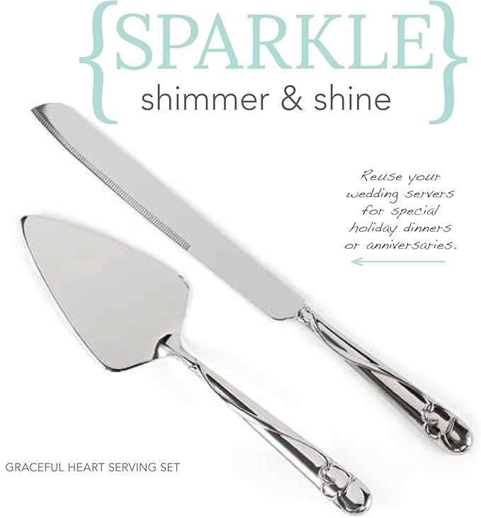 Wedding Silverplated Cake and Knife Serving Set, Graceful Heart