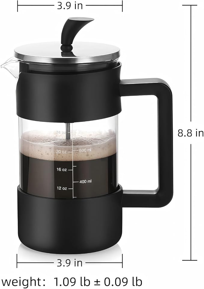 Modern French Press Coffee Maker, 34oz (1 Liter), Heat-Resistant Borosilicate Glass with No-Drip Spout, for Home, Office or Gift