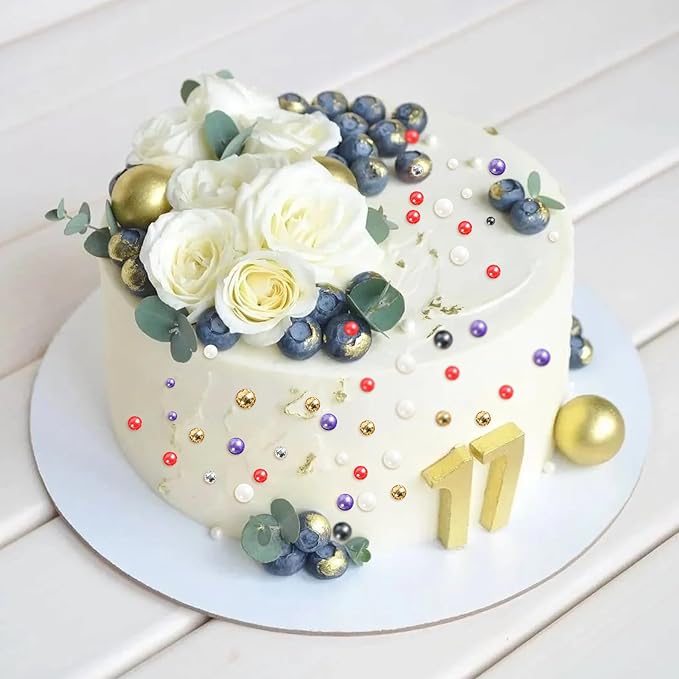 Kasvan Edible Pearl Sugar Sprinkles, 6 Colors Mix for Cake Decorating, Gold Silver White Black Purple and Red Sprinkles for Cakes & Cupcakes, Baking Cake Decorations, Wedding Party Chirstmas Supplies (Mixed)