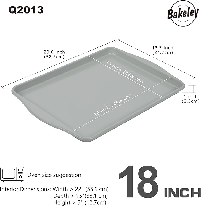 Baking Sheet Pan18-Inch Non-Stick Carbon Steel Naturally Slick Ceramic Coating Cookie Sheet Pan for Oven Roasting Meat Bread Battenberg Pizzas Pastries 20.6" x 13.7"