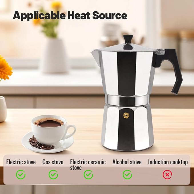 2 Cup Aluminum Moka Pot Classic Stovetop Espresso Coffee Maker 100ml 3.4oz Coffeemaker Percolator Mocha Pot Greca Coffee Maker Cafe Makers for Italian and Cuban Cafì±?Brewing Silver