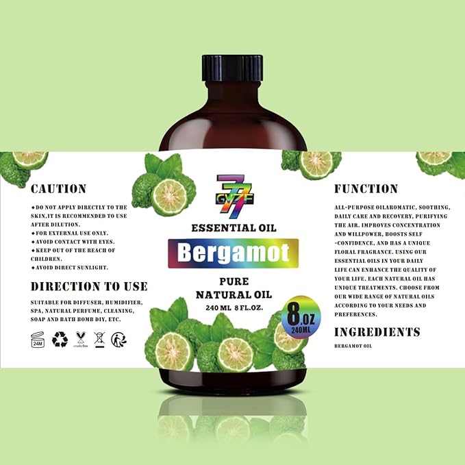 Bergamot Essential Oil (8 oz / 240 ml) ??Bergamot Oils for diffusers, humidifiers, Home Baths, Cleaning Products, Yoga, DIY Soaps and DIY Scented Candles