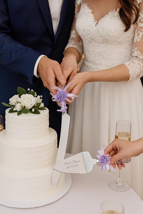 GIFTS INFINITY Personalized Wedding Cake Knife and Server Set Free Engraving - Valentine's, Wedding, Bithday (CT-101PUH)