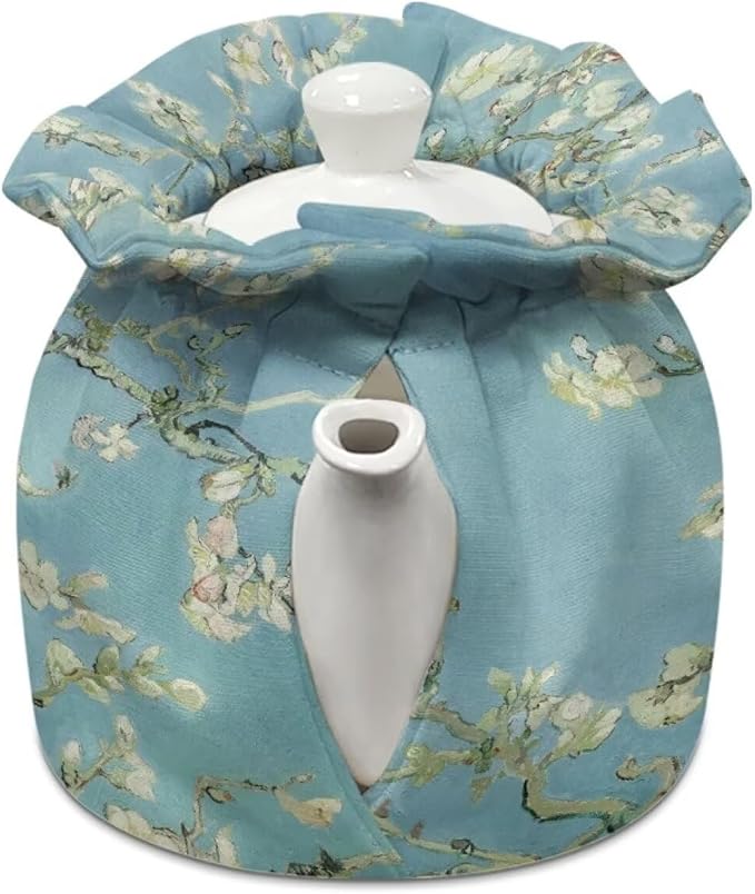 Blossoming Almond Tree Oil Painting Tea Cosy Soft Fabric Dustproof and Durable Tea Pot Cozies for Home Kitchen Table Hotel Tea Party Restaurant