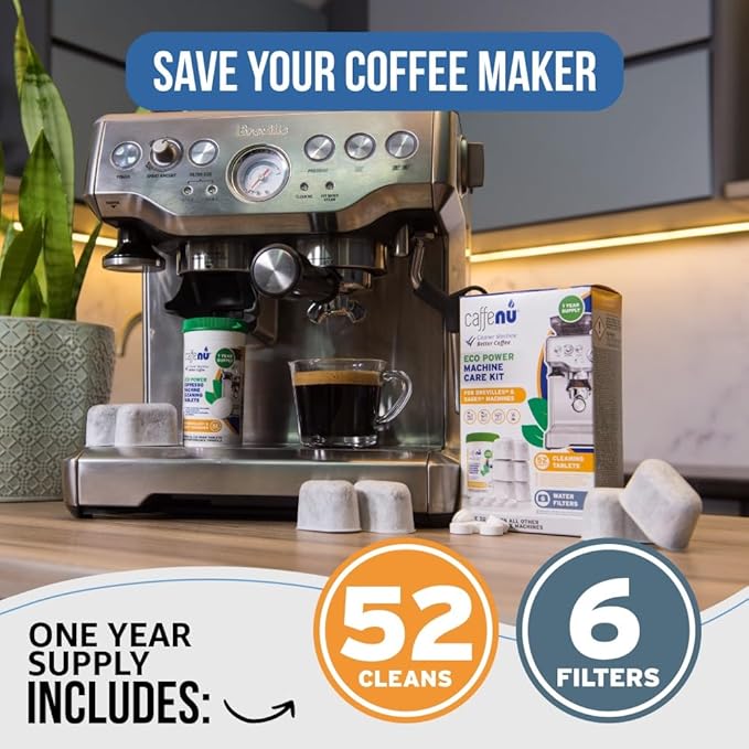 Breville Compatible Cleaning Tablets & Water Filter. 52 Espresso Machine Cleaning Tablets & 6 Breville Filters for Espresso Machine. Removes Build-up & Filters Water Impurities. Years Supply.