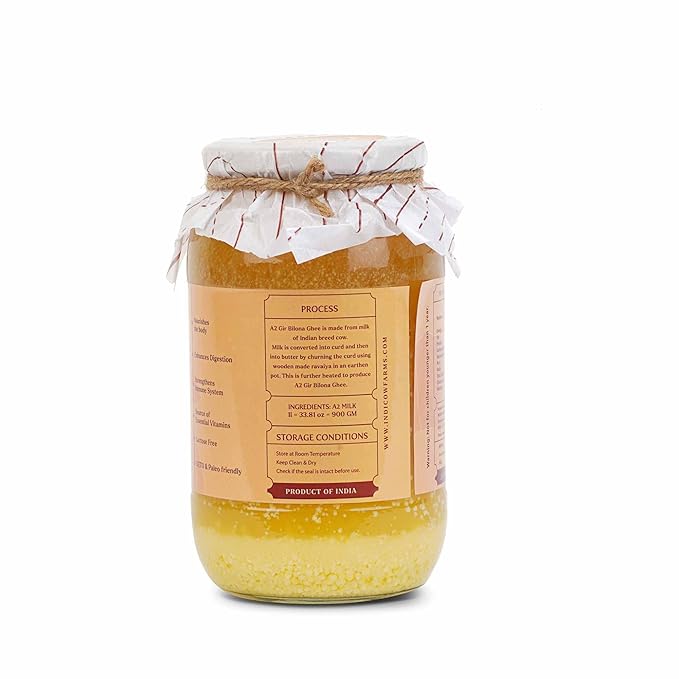 Indicow A2 Desi Cow Ghee, Clarified Butter| Grass Fed Cows | (1000ML(33.8oz), Gir Cow Ghee) Grass Fed, Pasture Raised Clarified Butter Fat, Keto, Paleo, Lactose Free, Casein Free, Non-GMO | Price Revision Soon