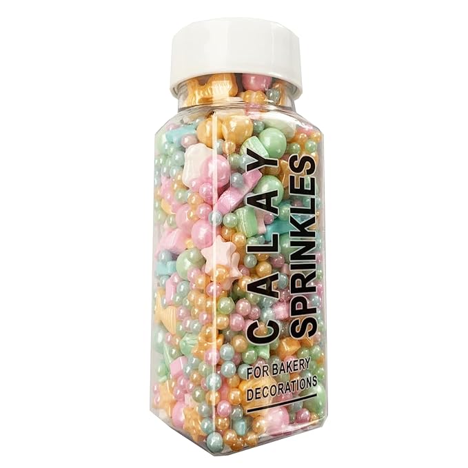 Sentovac Colorful Mermaid Sprinkle Edible Decorating Ocean Sprinkles for Cake Cupcake Topper Cookie Baking Decorations Starfish Shell Pearl Mermaid Candy Mix Mermaid Party Birthday Cake Decorations