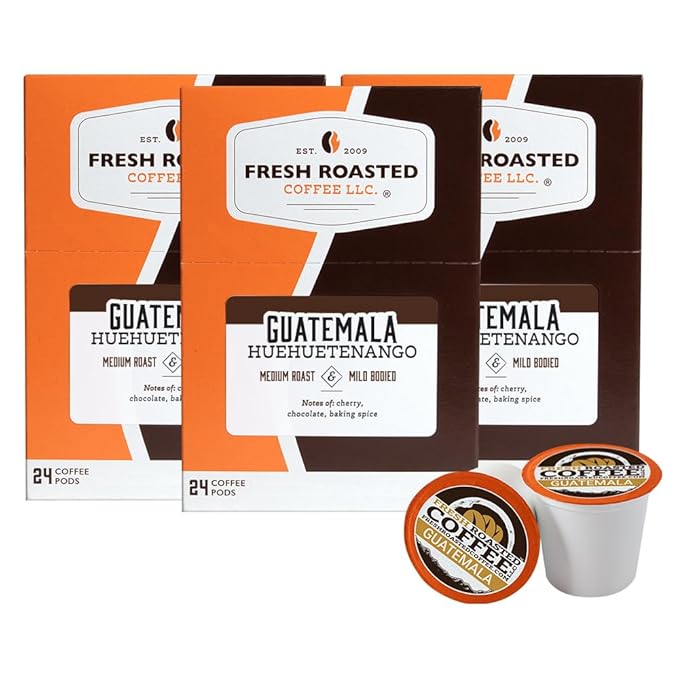 Fresh Roasted Coffee, Guatemala Huehuetenango, Medium Roast, 72 Pods for K Cup Brewers