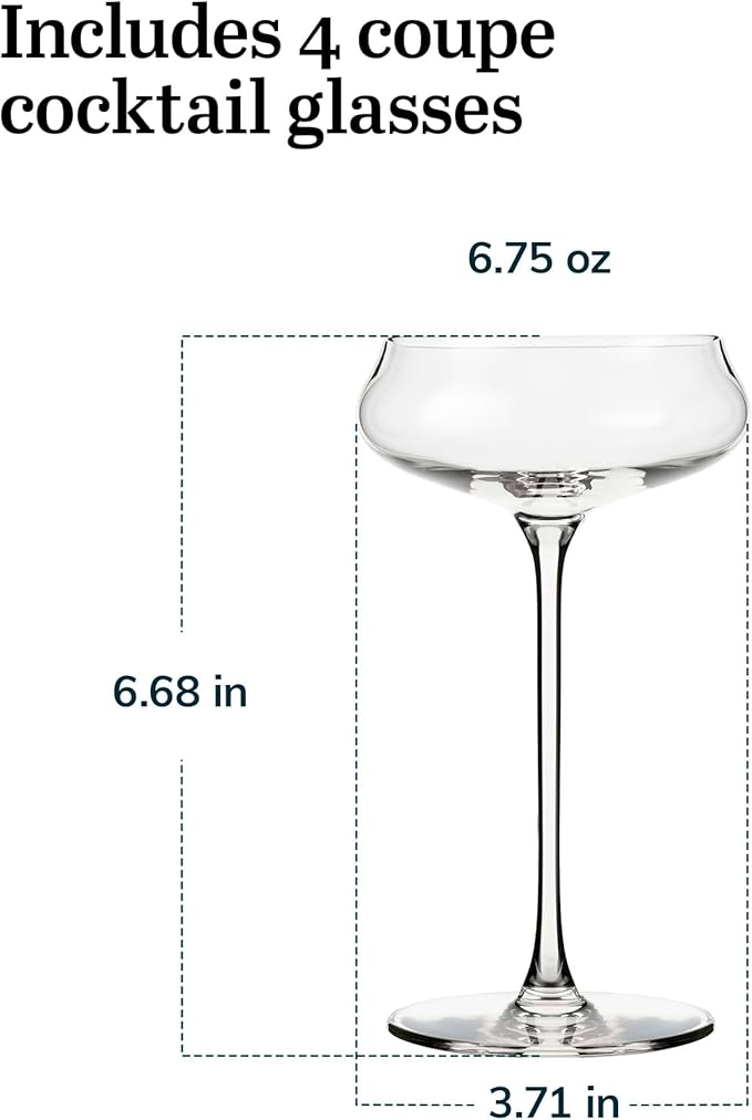Libbey Signature Stratford Coupe Cocktail Glasses Set of 4, Artful, Lavish Coupe Martini Glasses, Stemmed Cocktail Glasses for Weddings, Birthdays