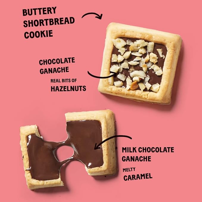 Michel et Augustin Cookie Bag Variety Pack 2 Flavor ??Milk Chocolate & Caramel + Milk Chocolate & Hazelnut, 15 Cookies per Bag