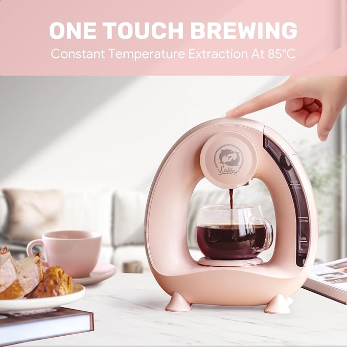 Single Serve Coffee Maker,Fast Brew in 2 minutes,Stylish竊낧ompact Design,MINI Q 2 IN 1 Coffee Machines for K*cup Capsules & Ground Coffee, Pink Coffee maker