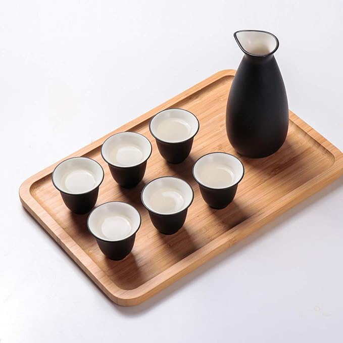 Bgbg Ceramic Sake Set with Warmer Pot Bamboo Tray-Traditional Japanese Pottery Hot Saki Set 11-Piece including 1 Sake Pot,6 Sake Cupsï¼? Warming Mugï¼? Candle Stove, 1 Candle Tea Light Holder and 1 Tray