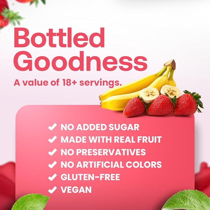 Dr. Smoothie 100% Crushed Strawberry Banana ??No Added Sugar, Made with Real Fruits/Fruit Juice ??Vegan, No Artificial Colors or Flavors ??Juicy Strawberries & Creamy Banana ??46 oz Bottle