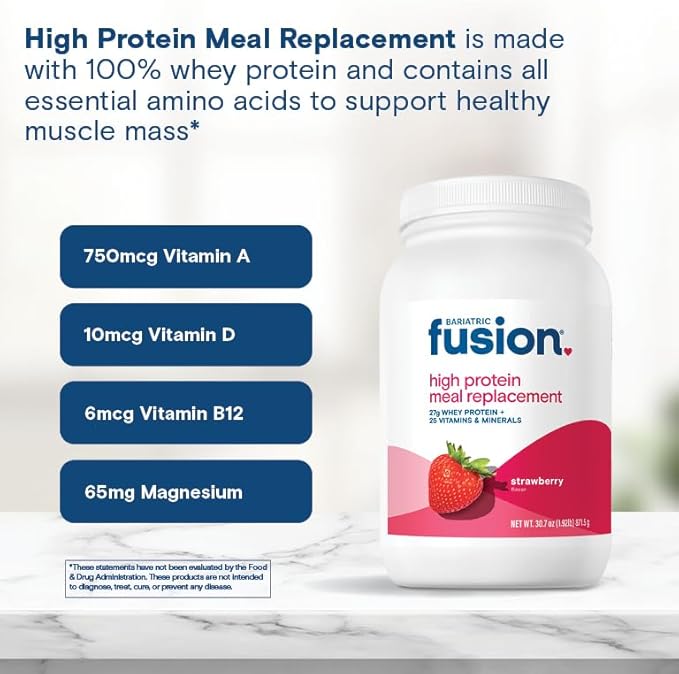 Bariatric Fusion Strawberry Meal Replacement 27g Protein Powder, 21 Serving Tub for Bariatric Surgery Patients Including Gastric Bypass and Sleeve Gastrectomy - No Gluten, Aspartame or Sugar