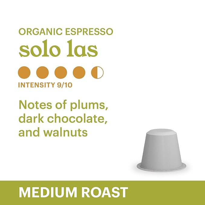 G GRANA Coffee Pods, Compatible with Nespresso OriginalLine, 20 Pack, Medium Roast, USDA Organic 100% Arabica Single Source Specialty Coffee, Compostable Single Serve Capsules, Solo Las