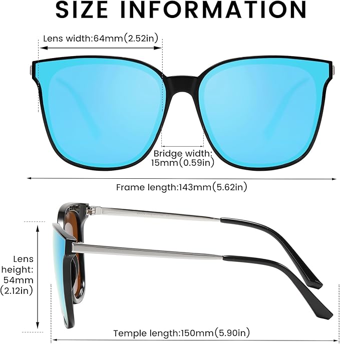 DUCO Oversized Polarized Sunglasses Womens Trendy Mirrored Shades Retro Round Vintage Light Weight UV400 Sun Glasses W016