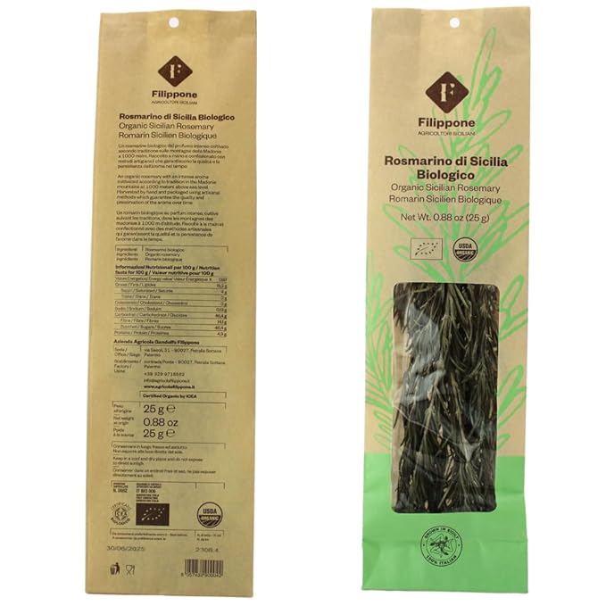 FILIPPONE - Organic Dried Rosemary leaves 25 g (0.88 oz), Herb Spices, Rosmarino Mazzetto