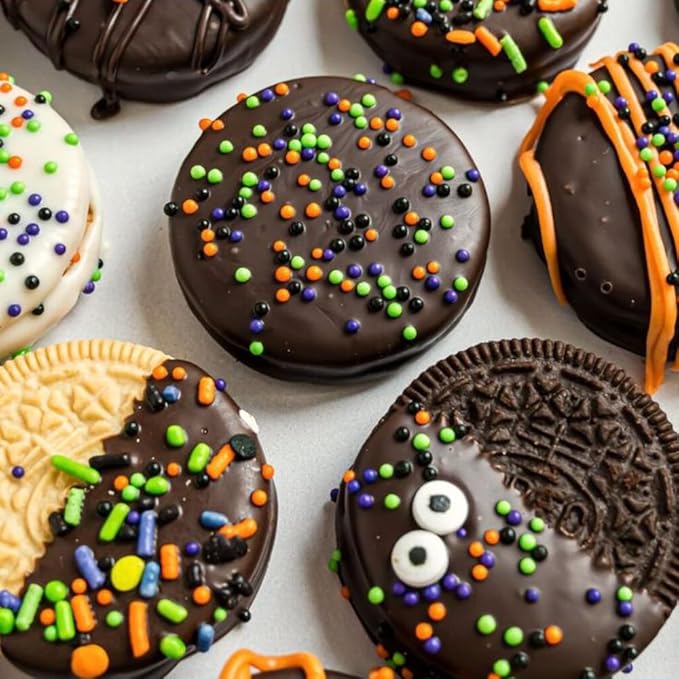 Halloween Sprinkles 4 Cell Edible Candy Eyeball Mix Orange Black Purple Green Sprinkle Jimmies Nonpareils Perfect for Cake Decorations Baking Ice Cream Cookies Cupcake Topper 6.5OZ