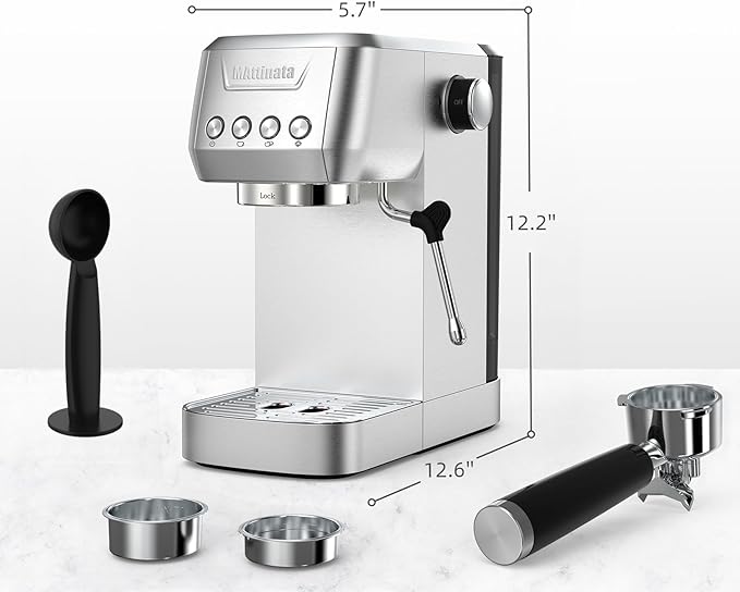Espresso Coffee Machine, Compact Espresso Maker 20 Bar, Stainless Steel Cappuccino Machines With Steam Milk Frother For Home Barista, Office Mattino