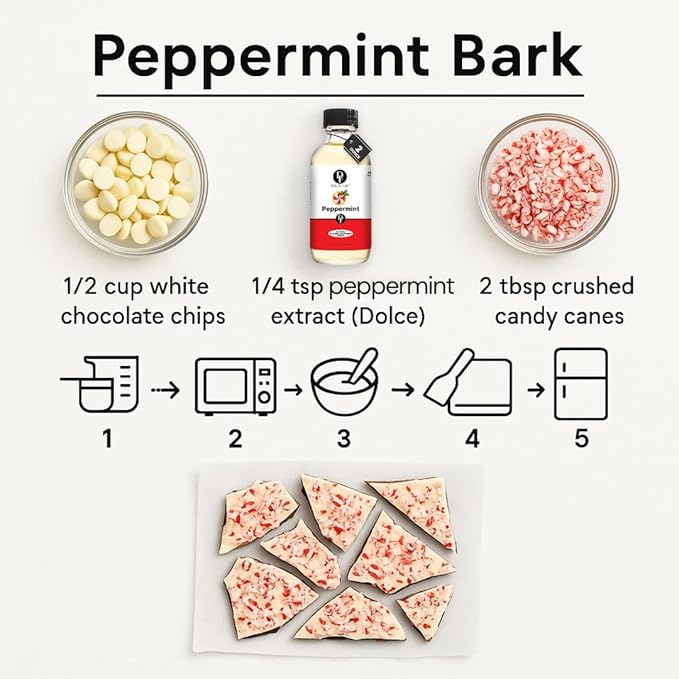 Dolce Flav Natural Peppermint Extract ??2 Ounce Oil-Soluble Kosher, Sugar-Free, Concentrated Pure Mint Flavor for Hard Candy, Chocolates & Baking, Includes Measured Dropper