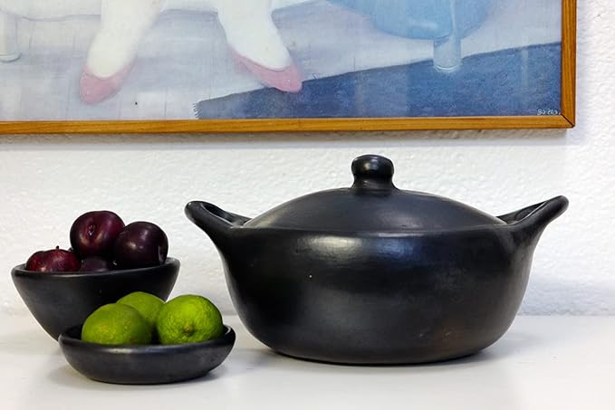 Authentic Chamba Casserole - Elegant Handmade Black Clay Cooking Pot with Cover - Perfect for Soups, Stews, Braises & More - Versatile & Durable - Stovetop Safe - 4.5-Qt.