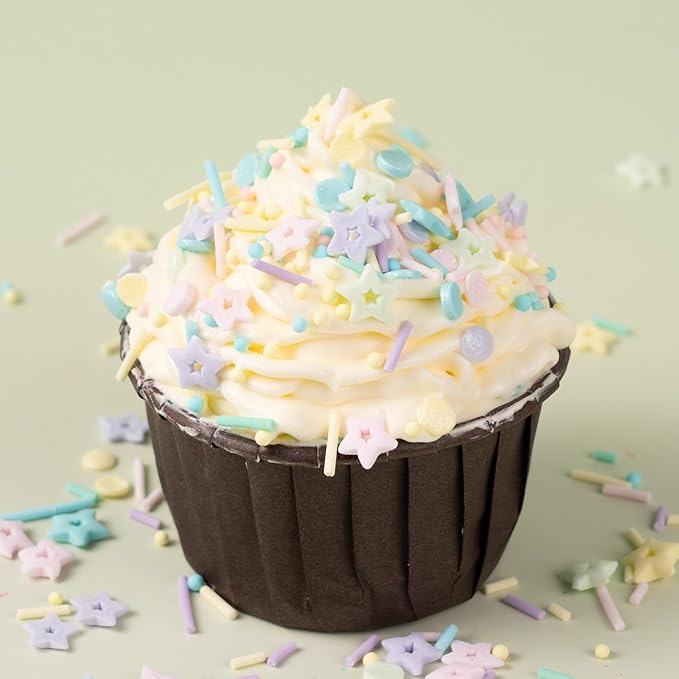Pastel Sprinkle Mix 4 Cell Edible Macaron Color Jimmies Nonpareils Star Confetti for Cake Decorations Baking Ice Cream Cookies Cupcake Topper 6.5 ounces